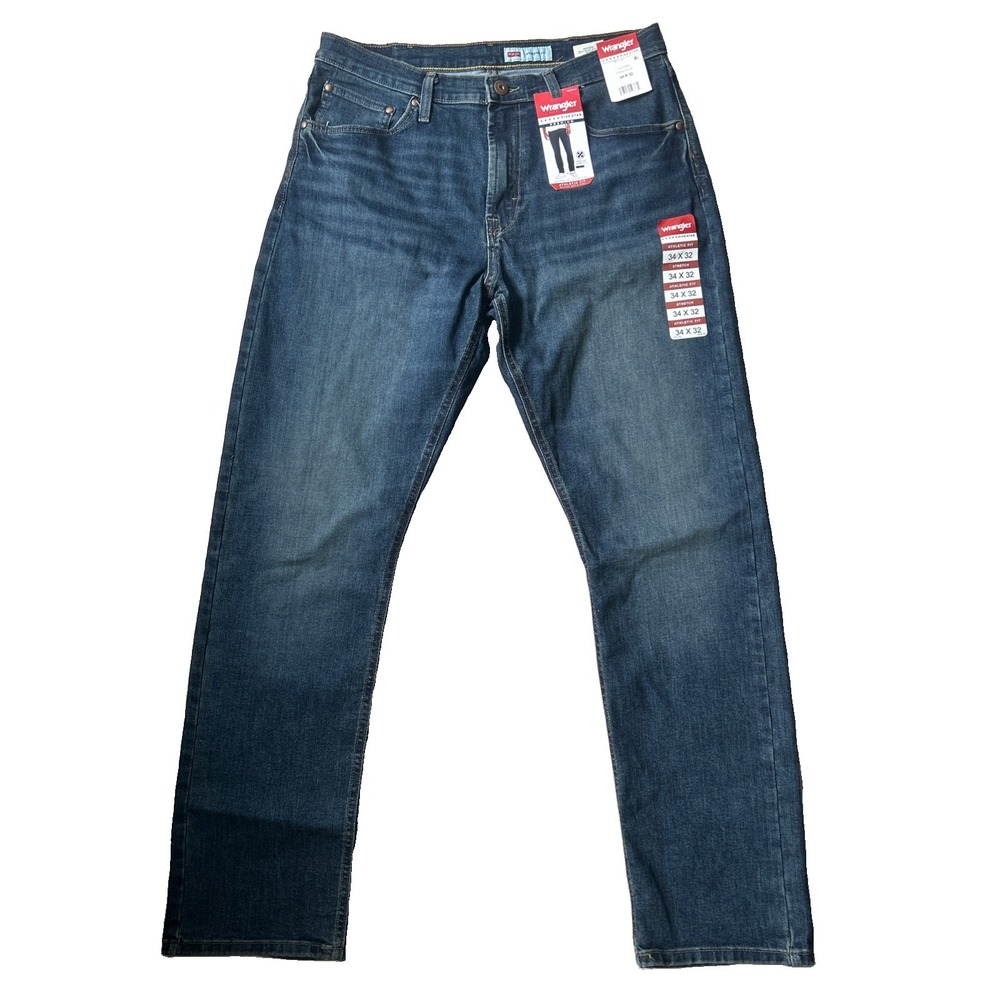 NWT Wrangler Men's 34x32 Athletic Fit Dark Wash Blue Jeans